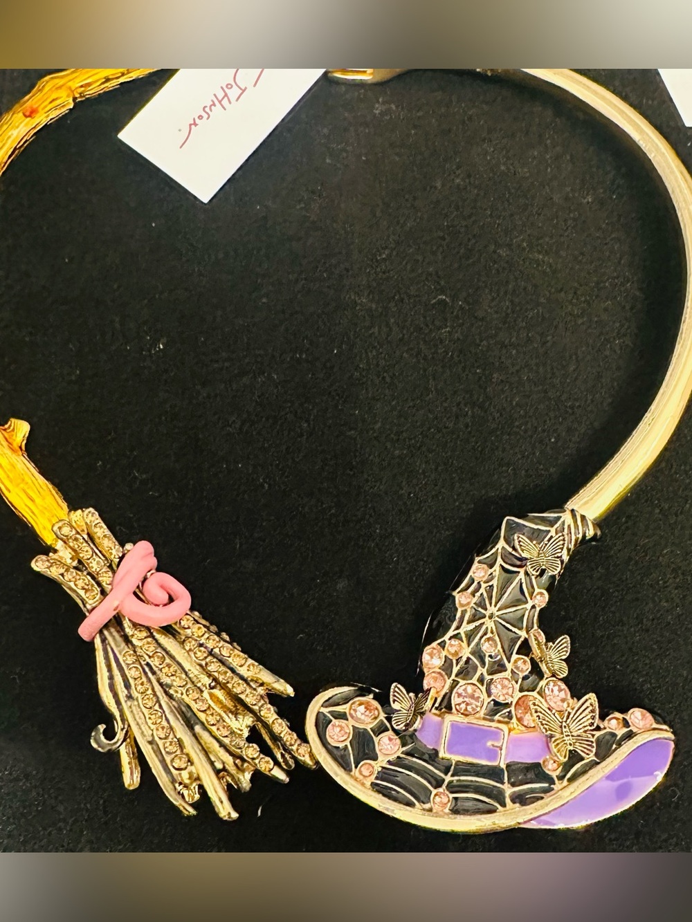NWT Betsey Johnson Halloween Witch Hat & Broom Hinged Collar Necklace Spooky